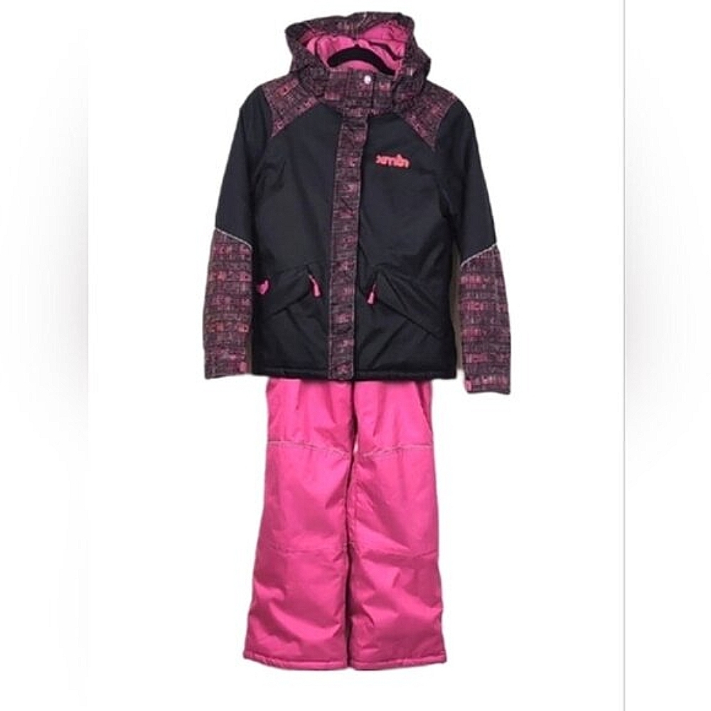 XMTN 2 Piece Winter Snowsuit Hooded Adjustable Ski Coat Jacket Snow Pants Pink